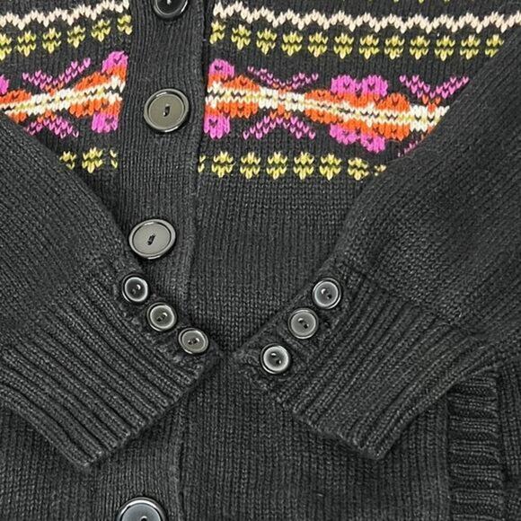 TIARA International Fair Isle Knit Button Up Black Sweater Cardigan Size Medium - Picture 9 of 10